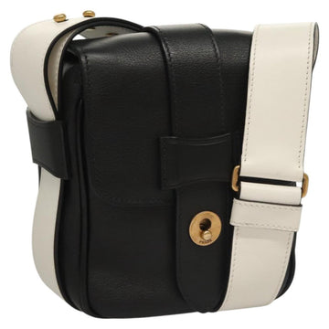 PRADA Shoulder Bag Leather Black White Auth 117019V