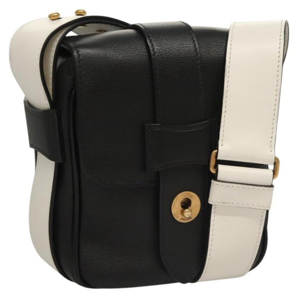 PRADA Shoulder Bag Leather Black White Auth 117019V