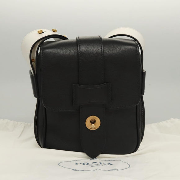 PRADA Shoulder Bag Leather Black White Auth 117019V