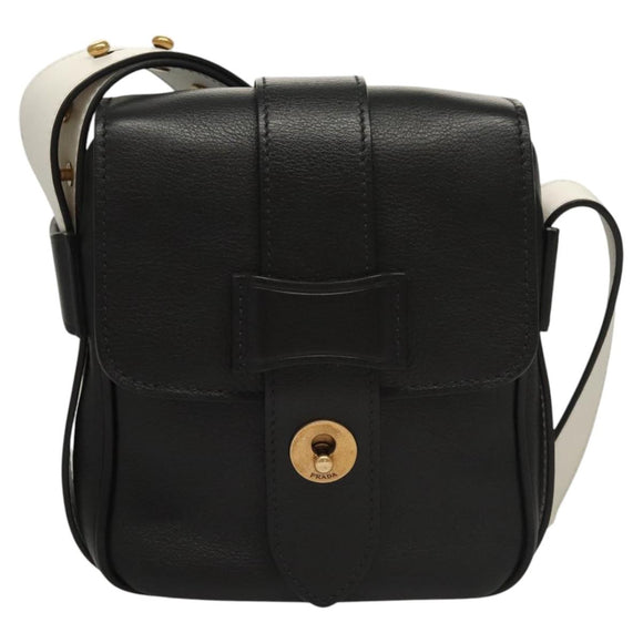 PRADA Shoulder Bag Leather Black White Auth 117019V