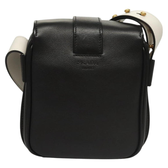 PRADA Shoulder Bag Leather Black White Auth 117019V