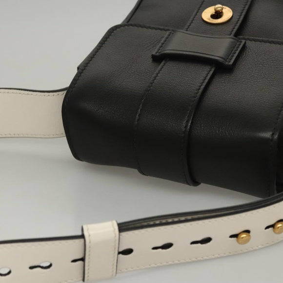 PRADA Shoulder Bag Leather Black White Auth 117019V