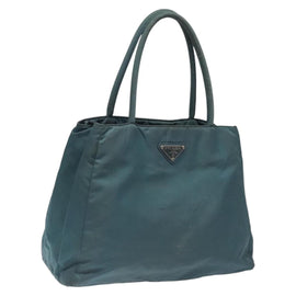 PRADA Hand Bag Nylon Blue Silver Auth 117028