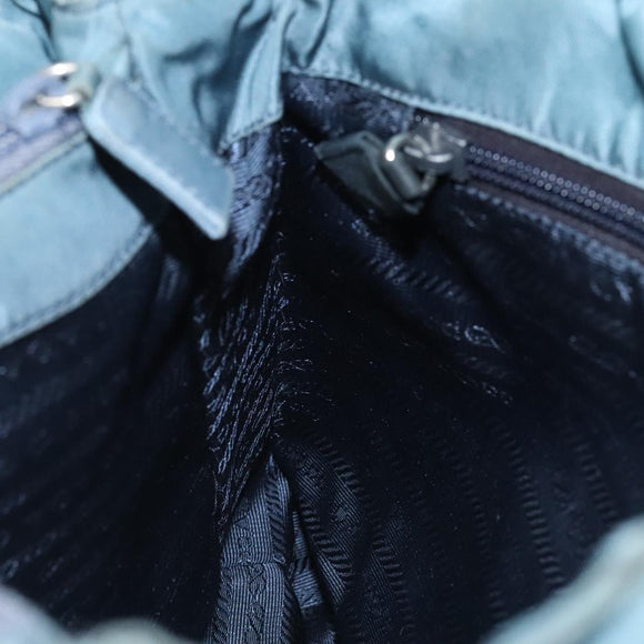 PRADA Hand Bag Nylon Blue Silver Auth 117028