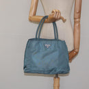 PRADA Hand Bag Nylon Blue Silver Auth 117028-23