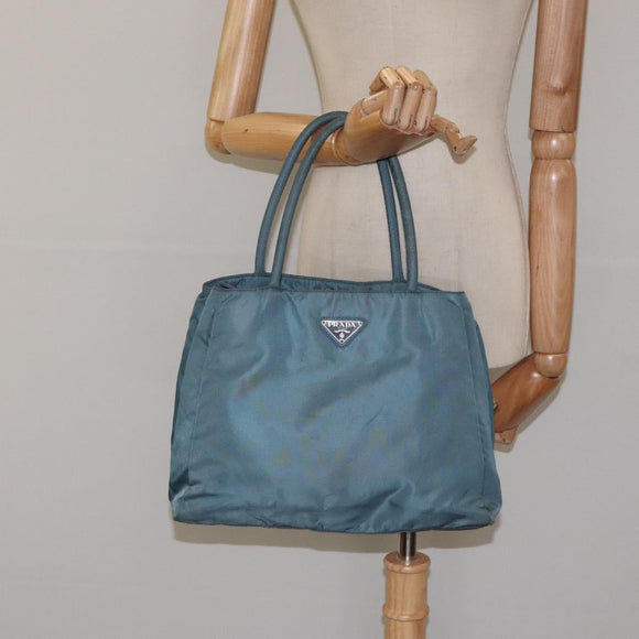 PRADA Hand Bag Nylon Blue Silver Auth 117028