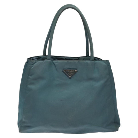 PRADA Hand Bag Nylon Blue Silver Auth 117028