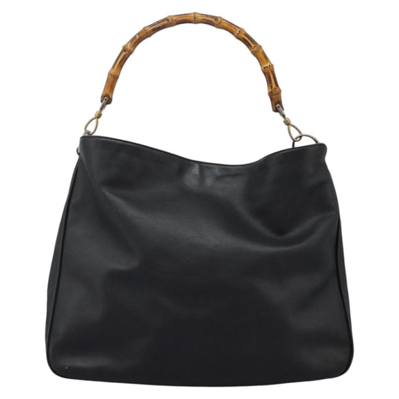 GUCCI Bamboo Hand Bag Leather 2way Black Gold 001 1781 1577 0 Auth 117029