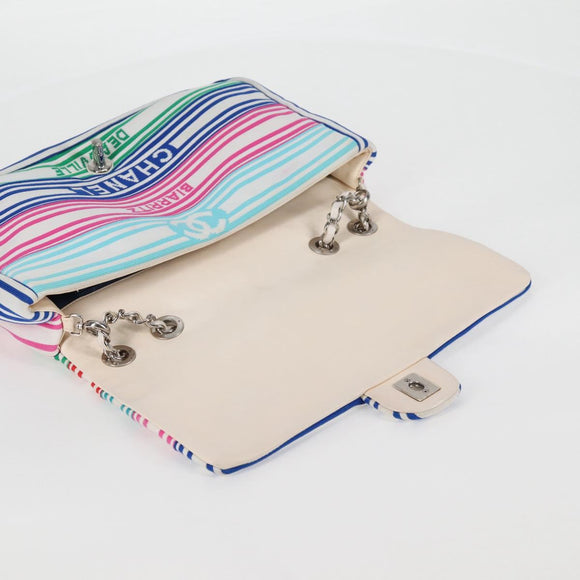 CHANEL Chain Shoulder Bag Canvas White Multicolor CC Auth 117109AM