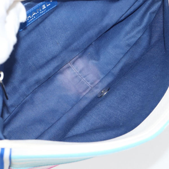 CHANEL Chain Shoulder Bag Canvas White Multicolor CC Auth 117109AM