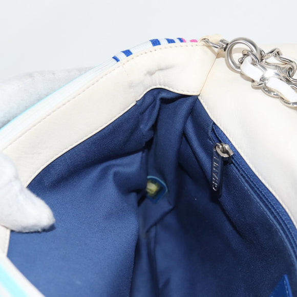 CHANEL Chain Shoulder Bag Canvas White Multicolor CC Auth 117109AM