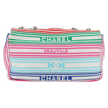 CHANEL Chain Shoulder Bag Canvas White Multicolor CC Auth 117109AM - 0