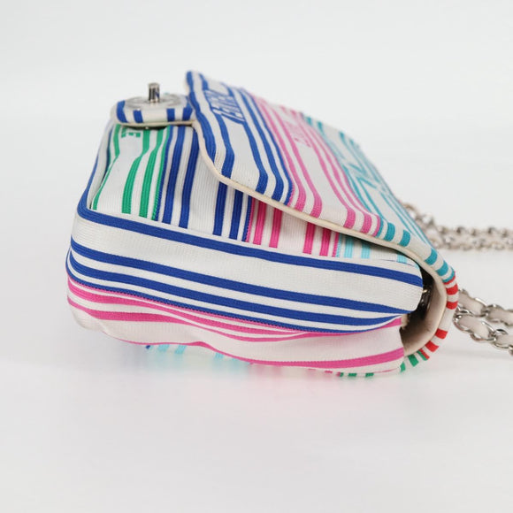 CHANEL Chain Shoulder Bag Canvas White Multicolor CC Auth 117109AM