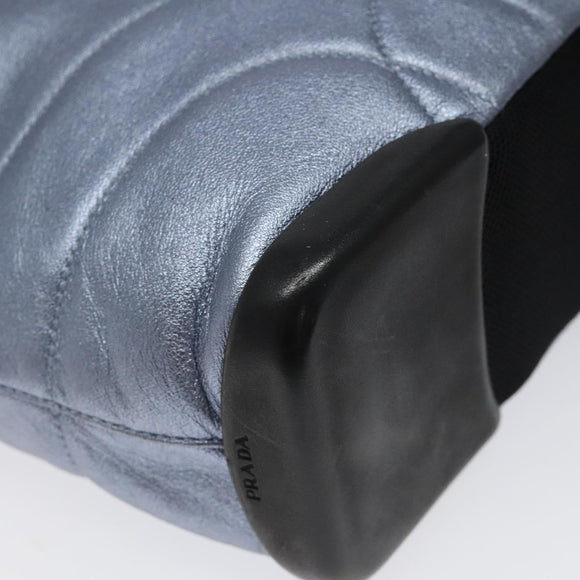 PRADA Shoulder Bag Leather Blue Silver Auth 117118