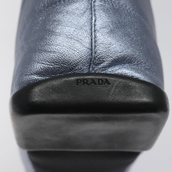 PRADA Shoulder Bag Leather Blue Silver Auth 117118
