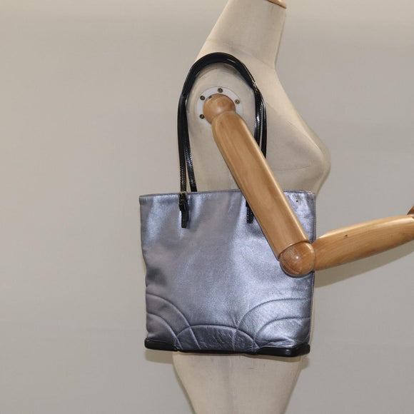 PRADA Shoulder Bag Leather Blue Silver Auth 117118