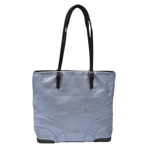 PRADA Shoulder Bag Leather Blue Silver Auth 117118