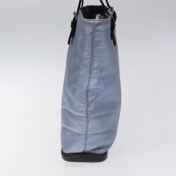 PRADA Shoulder Bag Leather Blue Silver Auth 117118