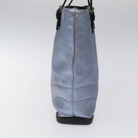 PRADA Shoulder Bag Leather Blue Silver Auth 117118