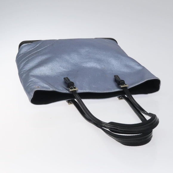 PRADA Shoulder Bag Leather Blue Silver Auth 117118
