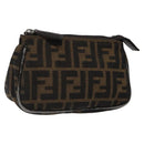 FENDI Zucca Canvas Pouch Black Brown Auth 117119-1