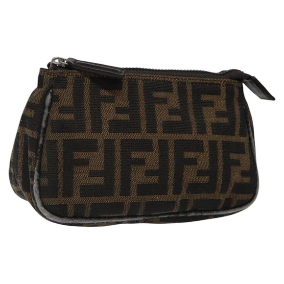 FENDI Zucca Canvas Pouch Black Brown Auth 117119