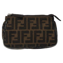 FENDI Zucca Canvas Pouch Black Brown Auth 117119-13