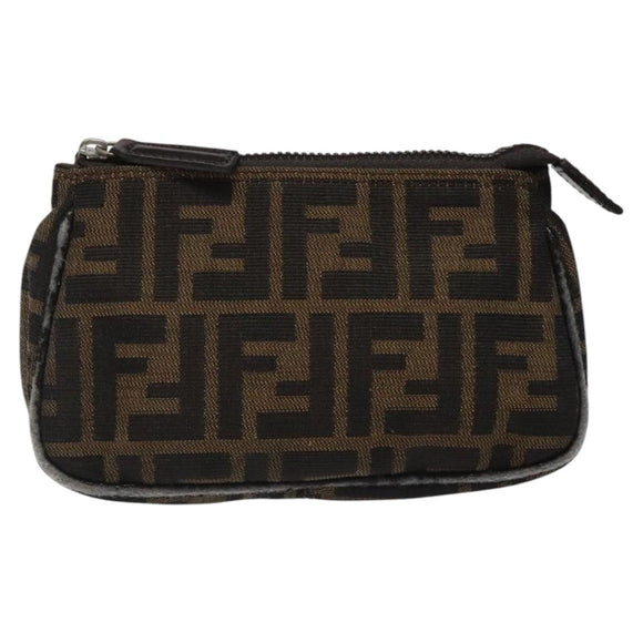 FENDI Zucca Canvas Pouch Black Brown Auth 117119