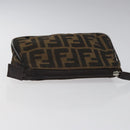 FENDI Zucca Canvas Pouch Black Brown Auth 117119-5