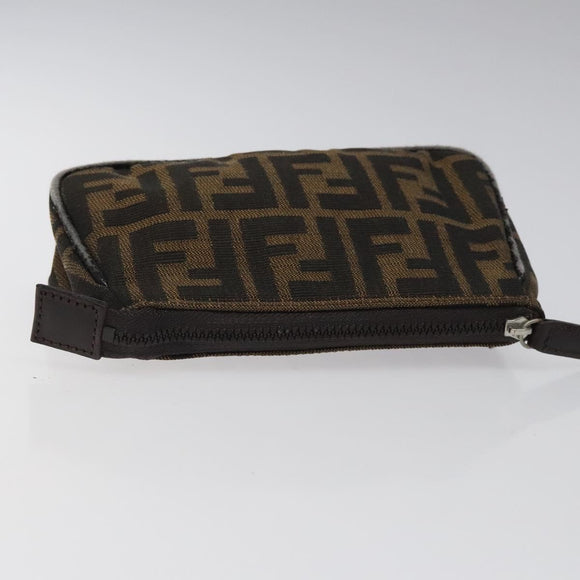 FENDI Zucca Canvas Pouch Black Brown Auth 117119