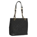 CHANEL Matelasse Chain Tote Bag Caviar Skin Black Gold CC Auth 117131AM-1