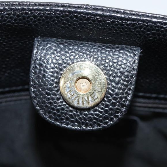 CHANEL Matelasse Chain Tote Bag Caviar Skin Black Gold CC Auth 117131AM
