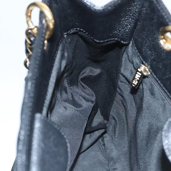 CHANEL Matelasse Chain Tote Bag Caviar Skin Black Gold CC Auth 117131AM