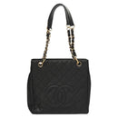 CHANEL Matelasse Chain Tote Bag Caviar Skin Black Gold CC Auth 117131AM-13