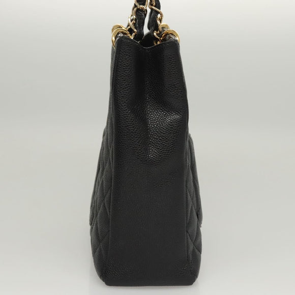 CHANEL Matelasse Chain Tote Bag Caviar Skin Black Gold CC Auth 117131AM