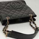CHANEL Matelasse Chain Tote Bag Caviar Skin Black Gold CC Auth 117131AM-6