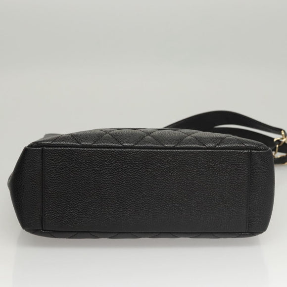 CHANEL Matelasse Chain Tote Bag Caviar Skin Black Gold CC Auth 117131AM