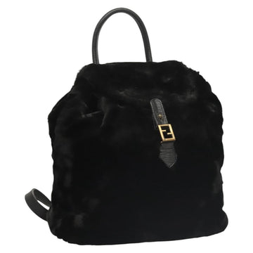 FENDI Backpack Leather Black Auth 117165