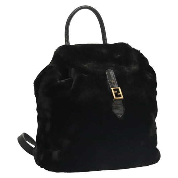 FENDI Backpack Leather Black Auth 117165