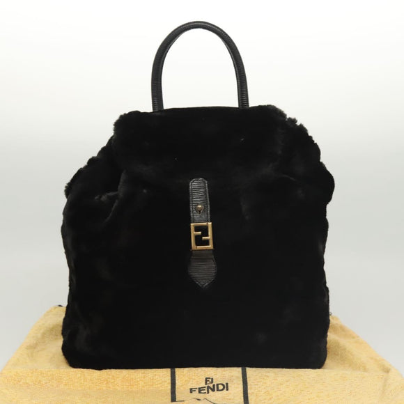 FENDI Backpack Leather Black Auth 117165