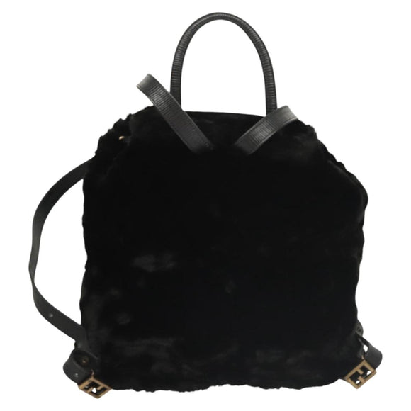 FENDI Backpack Leather Black Auth 117165
