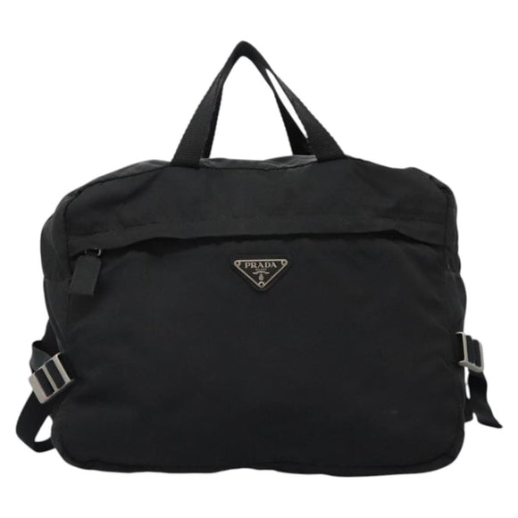 PRADA Hand Bag Nylon 2way Black Silver Auth 117219