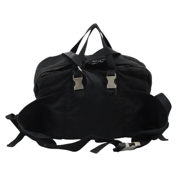 PRADA Hand Bag Nylon 2way Black Silver Auth 117219