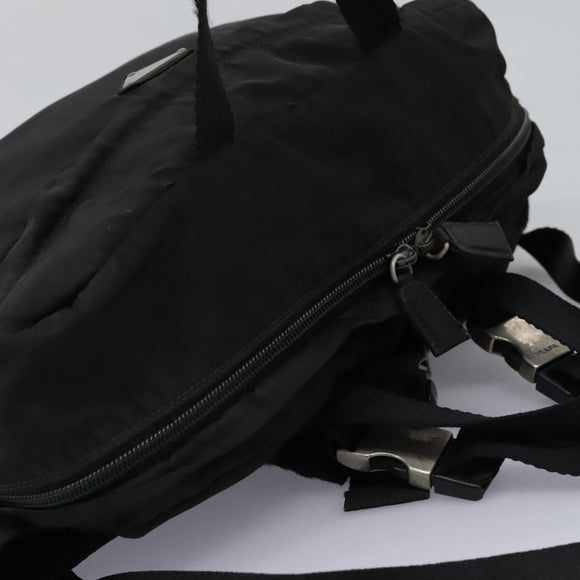 PRADA Hand Bag Nylon 2way Black Silver Auth 117219