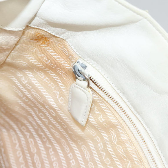 PRADA Hand Bag Leather White Auth 117223