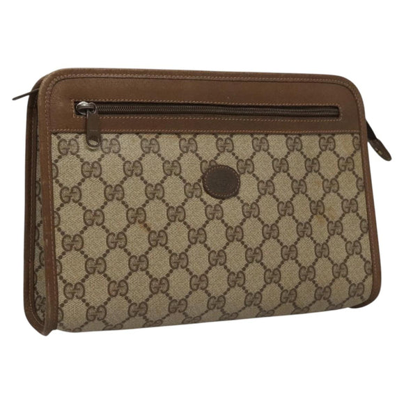 GUCCI GG Supreme Clutch Bag PVC Beige 111 01 037 Auth 117224