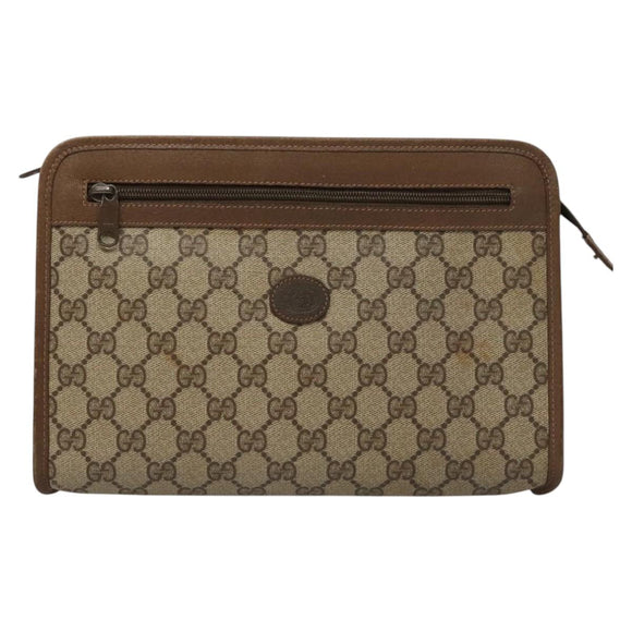 GUCCI GG Supreme Clutch Bag PVC Beige 111 01 037 Auth 117224