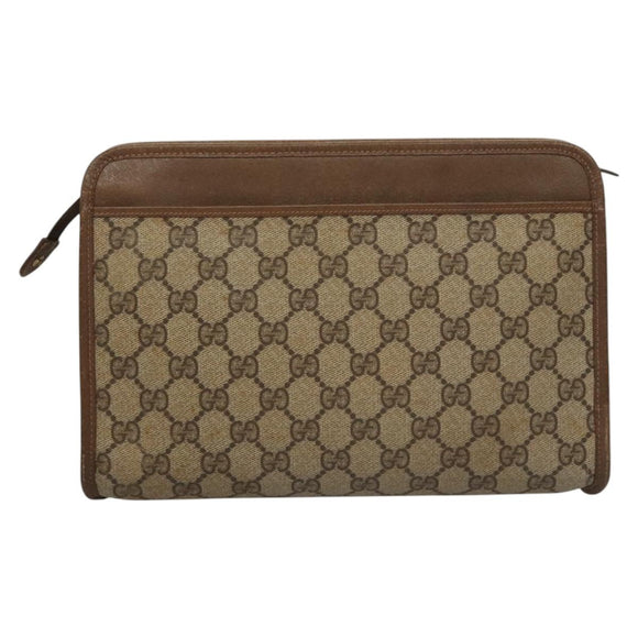 GUCCI GG Supreme Clutch Bag PVC Beige 111 01 037 Auth 117224