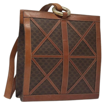 CELINE Macadam Canvas Shoulder Bag PVC Leather Brown Gold Auth 117240