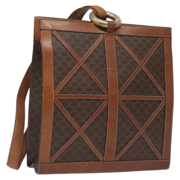 CELINE Macadam Canvas Shoulder Bag PVC Leather Brown Gold Auth 117240